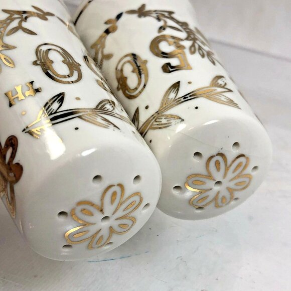 Vintage Lefton 50th Anniversary Salt and Pepper Shaker Set White Gold Trim 1955 - Picture 3 of 11